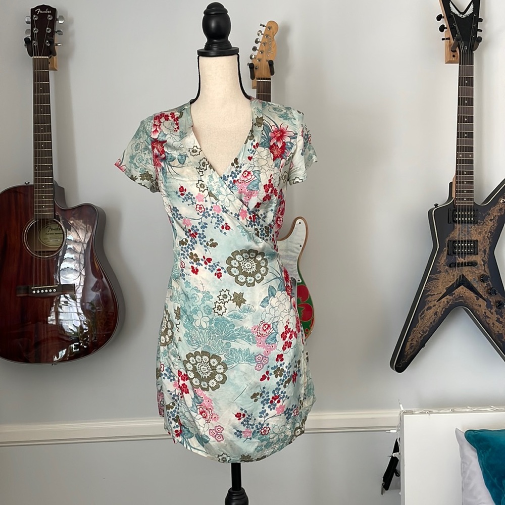 Silk flower wrap dress